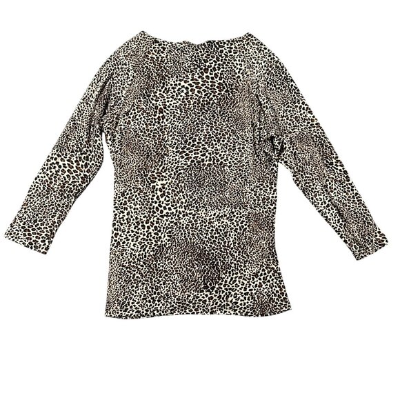 Susan Lawrence Leopard Print Top Med 3/4 Sleeve Ruched V-Neck Made In USA - Picture 9 of 11